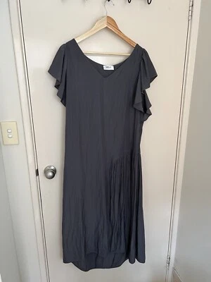 Mela Purdie Designer Grey Ruffle Dress-Comfy-Casual-Pretty-Maxi-Size 12 - image 1 of 4