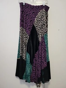Carole Little Maxi Skirt Patchwork Boho Velvet & Lace Purple Green Black 6 - Picture 1 of 4