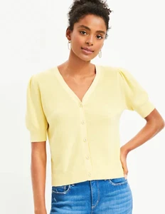 NEW NWT Loft Puff Sleeve V-Neck Cardigan Color: Yellow Size: S - Picture 1 of 3