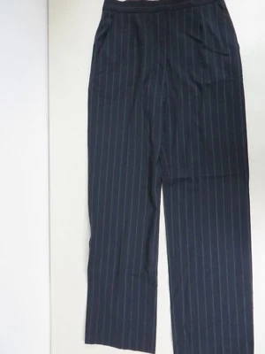 Max Mara Lana Elastizada Plana Frontal Bolsillos Pierna Recta Vestido Pantalones Negro Rayas 8 Foto 1 de 4