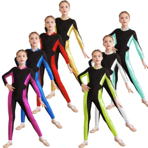 Kids Girls Jumpsuit Full Body Costume Party Bodysuit Stand Collar Catsuit Dance - Picture 1 of 70