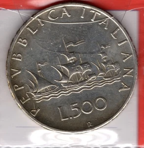 P572 Moneta Coin ITALIA Repubblica Italiana 500 Lire argento 1966 Caravelle - Imagen 1 de 1