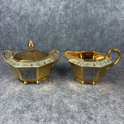 Tapa y crema para plato de azúcar Bavaria Tirschenreuth China con incrustaciones de oro de 24 quilates Foto 1 de 4