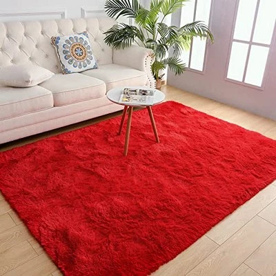  Soft Area Rug for Bedroom Living Room Plush Fluffy Rug 8x10 Feet, 8' x 10' Red - Image 1 of 4