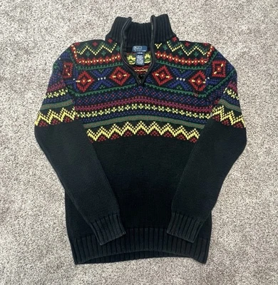 VTG Polo Ralph Lauren Collar Pima Cotton 1/4 Zip Knit Sweater Aztec Youth Large - Image 1 of 4