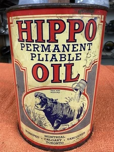 Original Vintage HIPPO PERMANENT PLIABLE OIL Quart Metal CAN Display OLD GRAPHIC - Picture 1 of 11