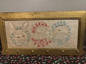 Vintage gerahmtes besticktes Stück Kinder Hase, Elefant, Küken. " - Bild 1 von 8