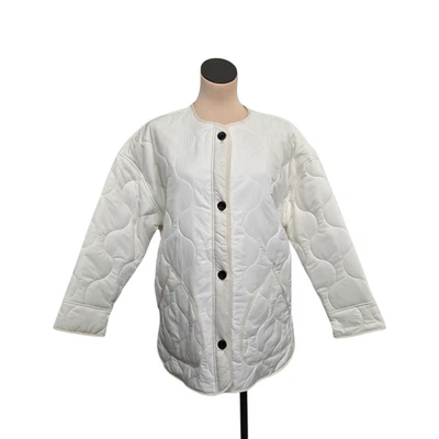 Abercrombie & Fitch Jacket Womens Medium White Quilted Snap Button Puffer Nylon - Image 1 of 4