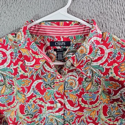 Chaps Shirt Top Women XL Petite Button Up Paisley Print Red Tone - Image 1 of 4