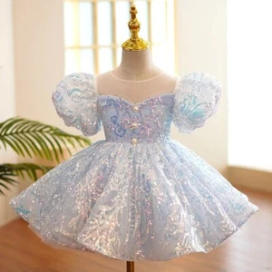 Kids Birthday Party Dresses Girl Prom Sequin Luxury Gowns Evening Formal Frock - Picture 1 of 31
