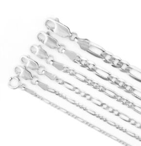 10K White Gold Solid 2.5mm-7.5mm Italian Figaro Chain Pendant Necklace 16"- 30"