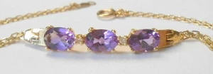 Estate Triple Oval Amethyst & Diamond 14K Yellow Gold Bracelet 7" Signed ATL - Picture 1 of 6