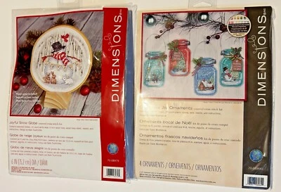 Dimensions Christmas Cross Stitch Kits - NEW Joyful Snow Globe or Mason Jar Orns