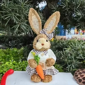 Decorazione coniglio pasquale intrecciato a mano 35 cm - coniglietto tessuto erba per feste primaverili - Foto 1 di 20