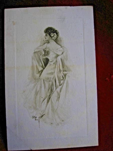 Vintage Early 1900's Postcard Victorian Dressed Woman - Artist Signed - Picture 1 of 11