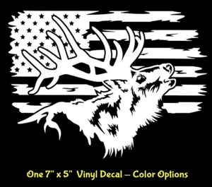 Elk American Flag 7" x 5" Vinyl Decal Car Truck Window Wall Mirror Door - Picture 1 of 5