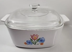 VTG Corning Ware Fresh Cut Tulip A-1  1/2-B Casserole Dish w/ A-7-C Lid.     P17 - Picture 1 of 15