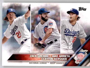 2016 Topps NL WHIP Leaders Jake Arrieta Clayton Kershaw Zack Greinke Cubs #125 - Picture 1 of 2