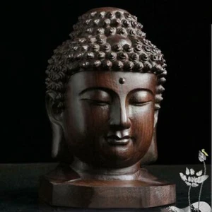Chinese Wood Carved Shakyamuni Amitabha Buddha Tathagata Statue Head Y0Z2 Q6W8 - Picture 1 of 10