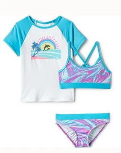 NEW Lands’ End Dolphin 3 Piece Bikini Rash-guard Swim Set; Girls Size 12 Slim - Picture 1 of 4