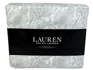 Ralph Lauren KING Sheet Set Gray White Paisley 100% Cotton 4 PC - Picture 1 of 11