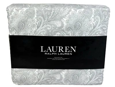 Ralph Lauren KING Sheet Set Gray White Paisley 100% Cotton 4 PC - Image 1 of 4