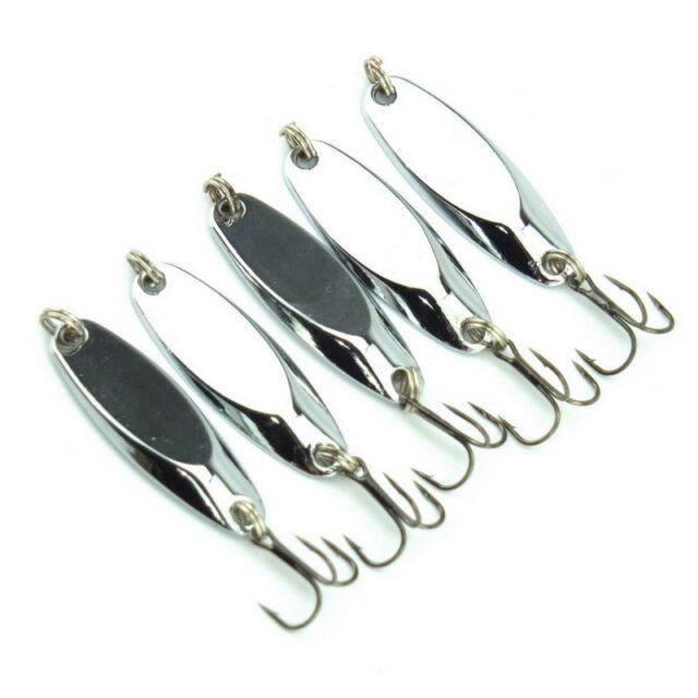 Fishing Lures Fishing Spoons Saltwater Treble Hooks Lures Hard Metal  Spinner Baits 5 Sizes Casting Spoon Lures for Salmon Bass in 1/5 oz 1/4 oz  3/8 oz 1/2 oz 3/4 oz Silver 20