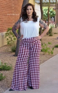 New PLUS SIZE Womens BURGUNDY HIGH WAISTED WIDE FLARE PALAZZO PANTS XL 1X 2X 3X - Picture 1 of 6