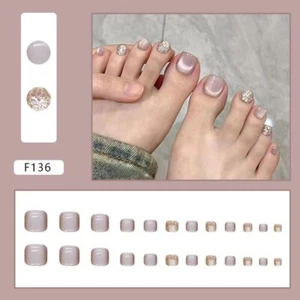 Short Square Fake Toenails Simple Foot Nails Toe Nails for Women Girl - Picture 1 of 5