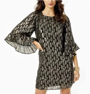 Lilly Pulitzer Francis Seidenkleid in Onyx Leopard Metallic Schwarz Größe L Neu $ 248 - Bild 1 von 14