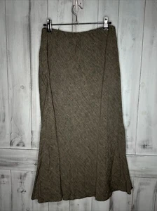 CP SHADES MIDI SKIRT GRAY MULTI STRIPED PURE IRISH LINEN ELASTIC WAIST BOHO SZ M - Picture 1 of 9