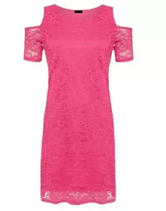 Vestido para mujer recortado hombro frío damas floral encaje forrado manga corta vestido - Imagen 1 de 10