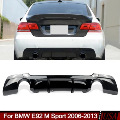 Fit For BMW E92 E93 335i M Sport 2006-13 Rear Diffuser Dual Exhuasts Gloss Black - Image 1 of 4
