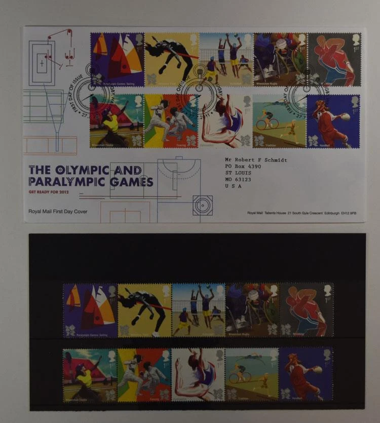 2012 ROYAL MAIL PRESENTATION FOLDER OLYMPIC AND PARALYMPIC AND 2 FDC LOT 388* - Image 1 of 1