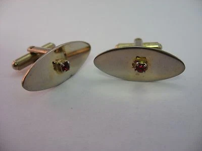 Gold Tone Ovals Red Jewels Vintage Mens Cufflinks Jewelry - Image 1 of 4