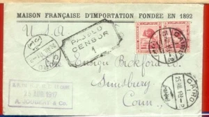Egypt 5m SPHYNX Pair on CAIRO Cover Censor to USA 1917 - Picture 1 of 1
