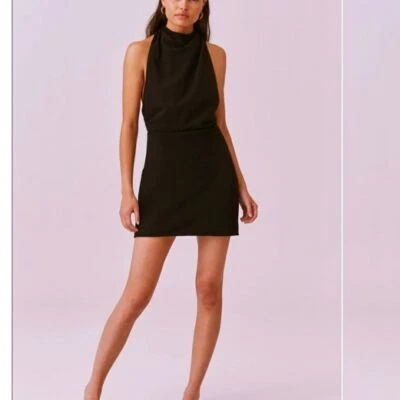 Mini vestido Finders Keepers Mae Halter preto tamanho 8/L festa LBD cápsula formal Vegas - Imagem 1 de 4