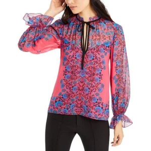 NANETTE LEPORE NEW Women's Printed Tie-neck Blouson Blouse Shirt Top TEDO - Picture 1 of 2