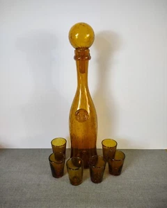 Vintage BIOT decanter and shot glasses, blown bubbled smoked glass 1970' barware - Picture 1 of 6