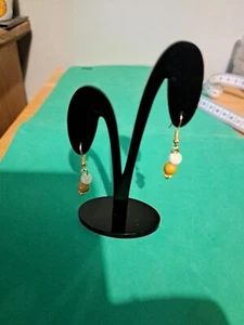 Pair of Gold Plated Wood Jasper & Honey Jade Earrings - Made by Me. No.23 - Picture 1 of 6