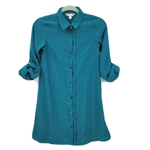 Sally Miller Mädchen XL 14/16 türkis grün schwarz Tupfen L/S Knopf Rüschen Kleid - Bild 1 von 10