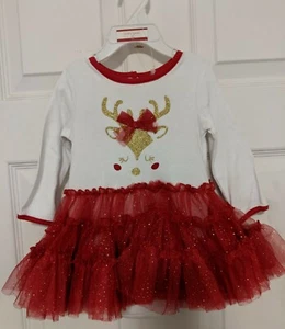 6-9 meses bebé reno Navidad vacaciones rojo tutú vestido de una pieza nuevo con etiquetas - Imagen 1 de 6
