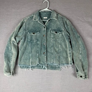 Giacca in velluto a coste POL invecchiata orlo grezzo bottoni davanti giacca jeans blu grande - Foto 1 di 9