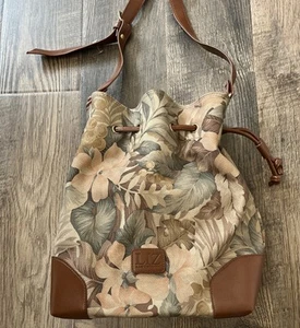 Liz Clairborne Floral  Earth Times Leather Bucket Bag - Picture 1 of 11