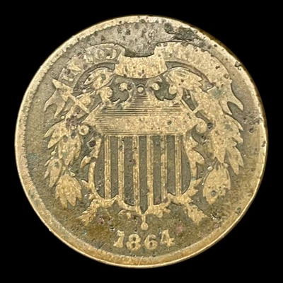 1864 Two Cent Piece 2c USA 2 Cents Antique Copper Coin - Image 1 of 2