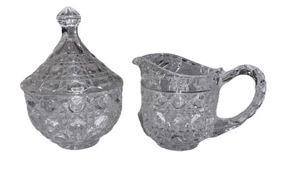 Набор прозрачных прессованных стеклянных кремовых и сахарниц - Изображение 1 из 4