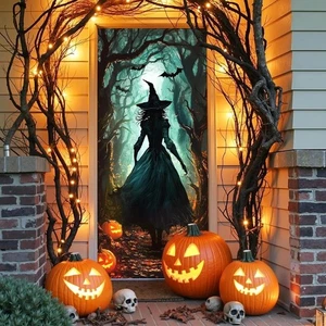 Halloween Deko Türabdeckung, große gruselige Hexe Kürbis Wald gruseliges Heiligtum - Bild 1 von 7