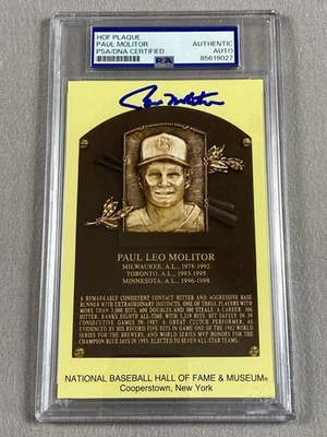 MINNESOTA TWINS- PAUL MOLITOR AUTOGRAPH HALL OF FAME PLAQUE CARD PSA SLAB 027 - Image 1 of 2
