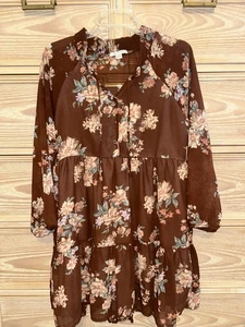 American Eagle Damen Minikleid Stufen Langarm Braun Blumen Boho Gr. Small - Bild 1 von 2