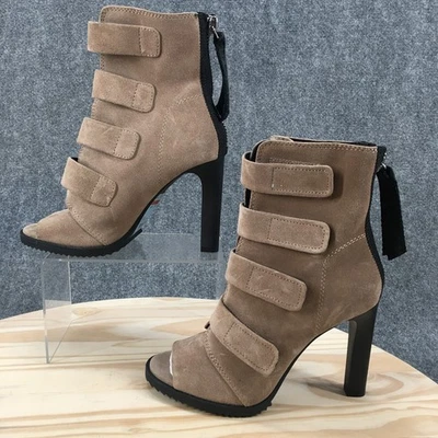 DKNY Boots Womens 7M Blake Booties Lug Sole High Heels Back Zip Black Suede NEW - Image 1 of 4